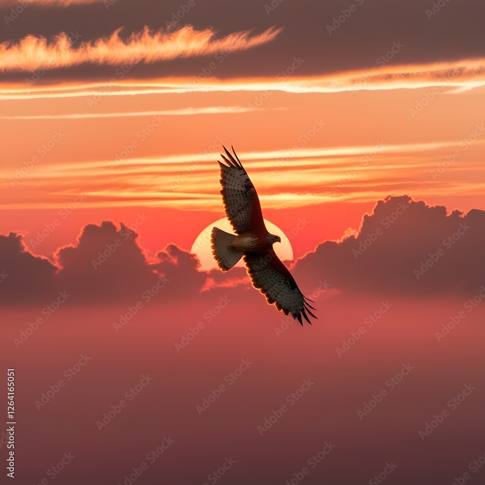Naklejka premium Sky Sovereign: Red Goshawk in Sunset Silhouette