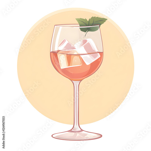 Elegant wine glass filled with a chilled rosé and ice cubes photo