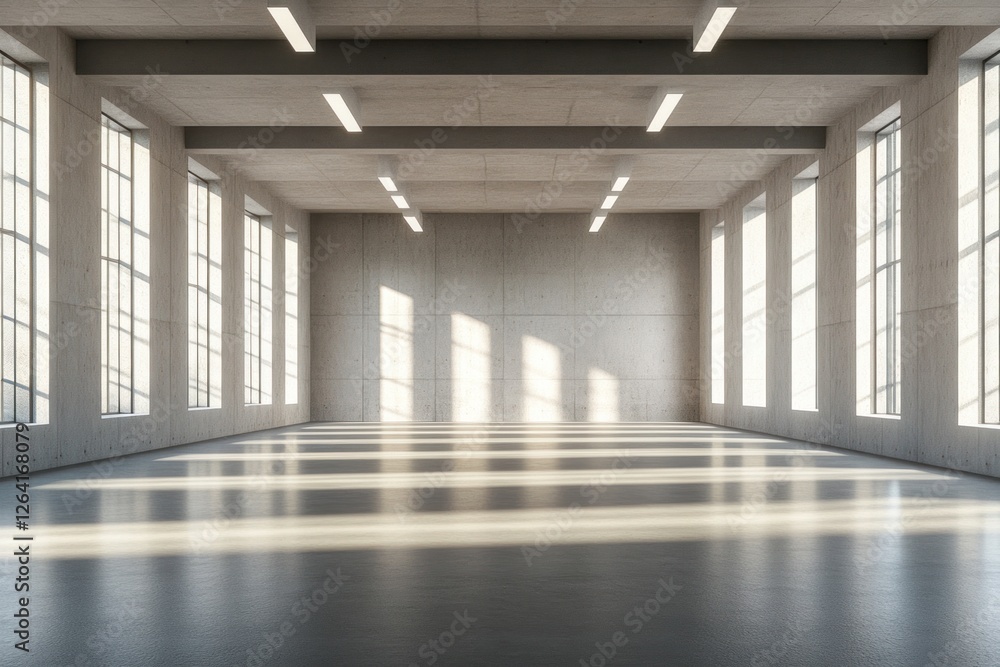 Empty modern industrial space with large windows Empty modern industrial space with large windows