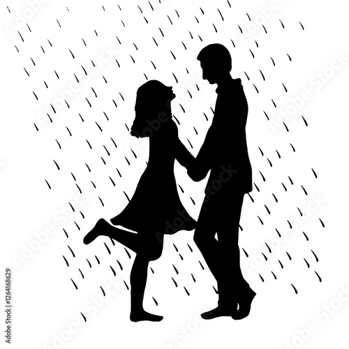 Silhouette of a Couple Dancing in the Rain, Embracing the Moment with Joy and Passion While Raindrops Fall Around Them – Professions in Performing Arts, Music, and Film