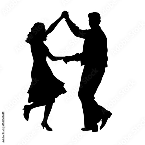 Silhouette of a Couple Dancing in the Street at Night, Holding Hands and Moving in Harmony – Professions in Performing Arts, Dance, and Entertainment