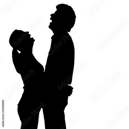 Silhouette of a Couple Standing Close, Laughing, One Person Gently Holding the Other’s Back.Valentine's Day.Happiness, Emotional Bonding, Love, Romance, Connection, Interaction, Relationship, Trust, P