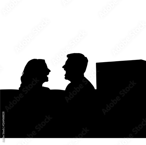 Silhouette of a Couple Sitting and Laughing While Watching a Comedy Show. Valentine's Day, Humor, Entertainment, Emotional Expression, Connection, Storytelling, Performance, Communication, Engagement,