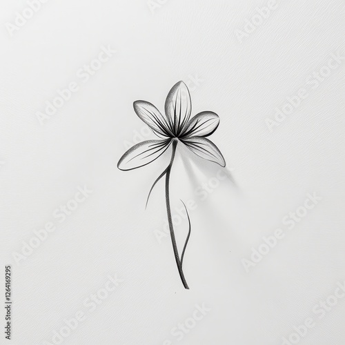 Highly detailed black and white flower drawing isolated on a pristine white background for maximum visual impact. A black and white drawing of a flower on a white surface. photo