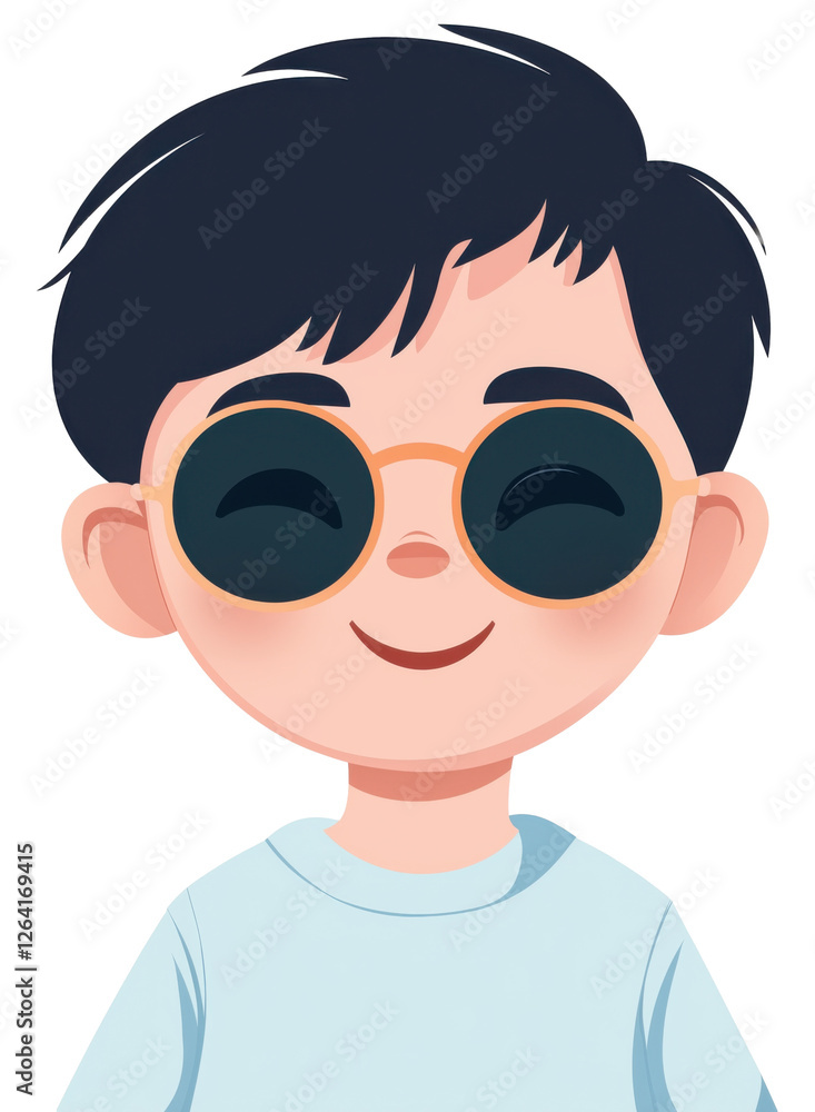 Boy with sunglasses smiling happily in a casual light blue shirt isolated on transparent background. Boy with sunglasses smiling happily in a casual light blue shirt isolated on transparent background.