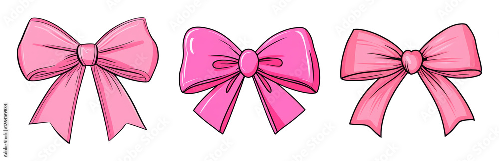 Three Pink Decorative Bows for Various Occasions Isolated on transparent background Three Pink Decorative Bows for Various Occasions Isolated on transparent background