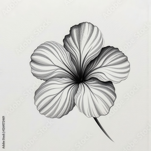 Isolated Black and White Flower Drawing Against Pure White Background  Perfect for Minimalist Designs. A black and white drawing of a flower. photo