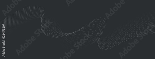 Dark gray background, flowing wave pattern. The background features a smooth texture. The gray color enhances the background's elegance. Minimal abstract dotted wave, modern digital background vector