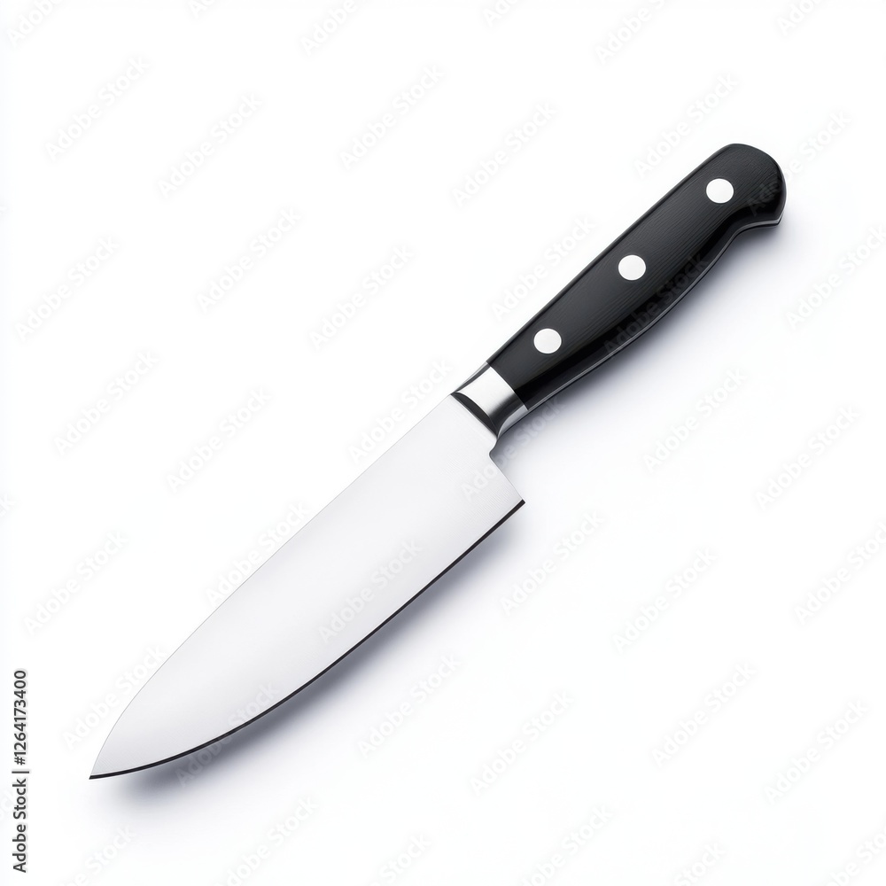 Sharp kitchen knife with black handle and stainless steel blade for culinary preparation and food slicing Sharp kitchen knife with black handle and stainless steel blade for culinary preparation and food slicing