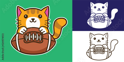 set of cat with american football good for logo, sticker, badge, element design, etc
