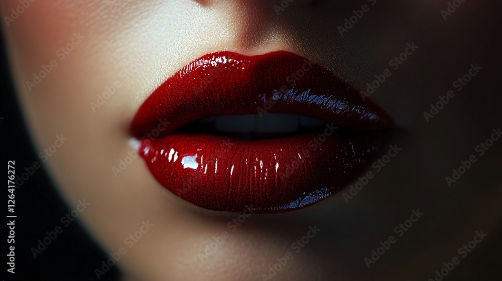 Obraz premium Closeup of alluring lips wearing vibrant red lipstick