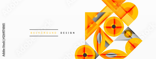 Geometric abstract composition with intersecting shapes, circles, triangles, and gradients, blending vibrant colors and dynamic contrasts to create a modern, futuristic visual design