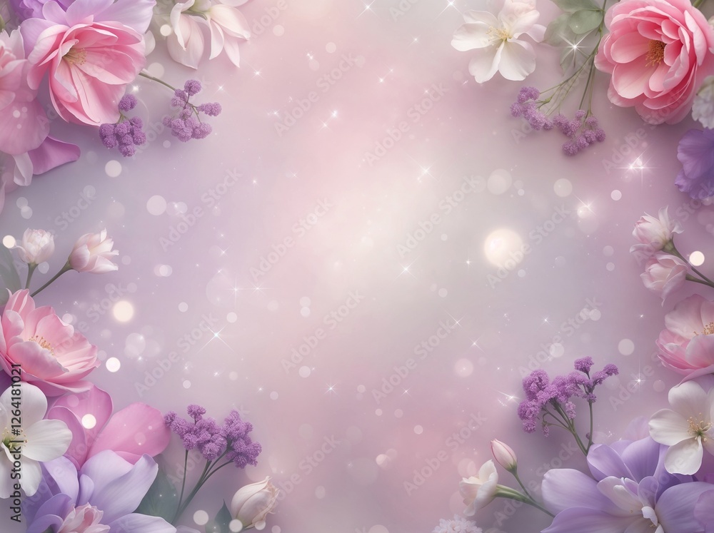 Soft Pastel Floral Background with Pink and Purple Flowers and Dreamy Bokeh Soft Pastel Floral Background with Pink and Purple Flowers and Dreamy Bokeh
