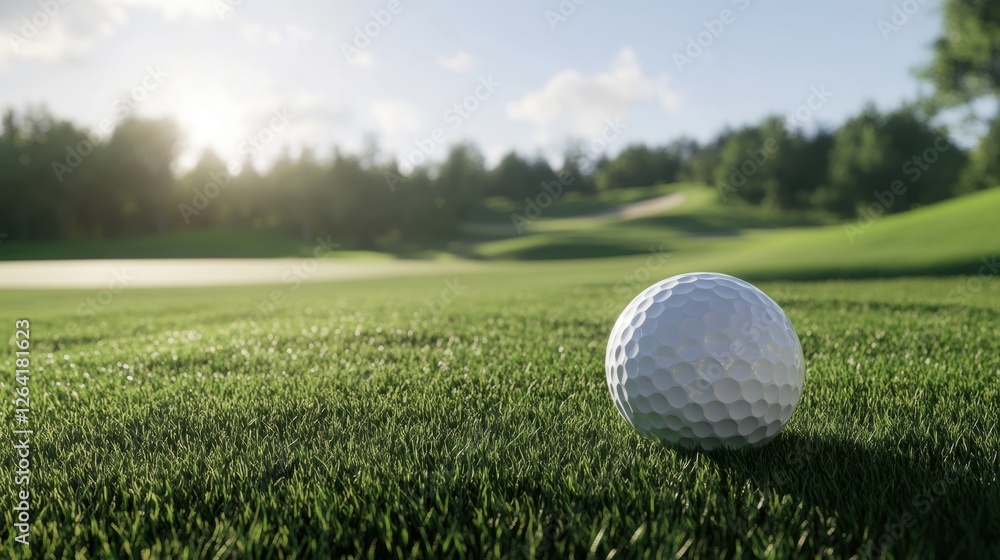 Closeup view of golf ball on green grass lawn Closeup view of golf ball on green grass lawn