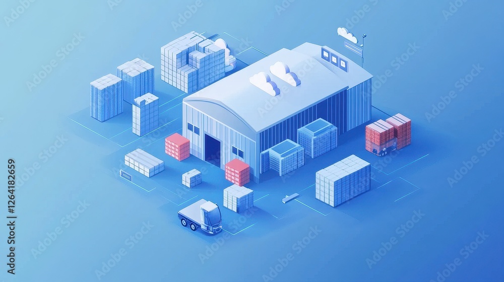 Fototapeta premium Cloud-based logistics system connecting global warehouses, digital supply chain.