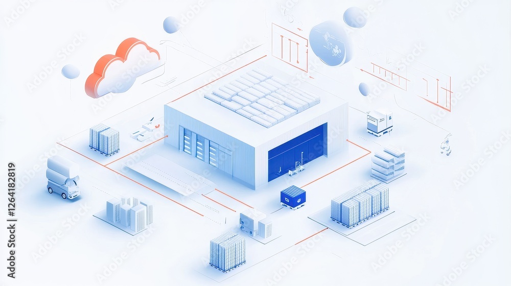 Obraz premium Cloud-based logistics system connecting global warehouses, digital supply chain. 