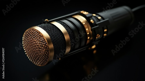 Sleek black and gold microphone awaits the next recording