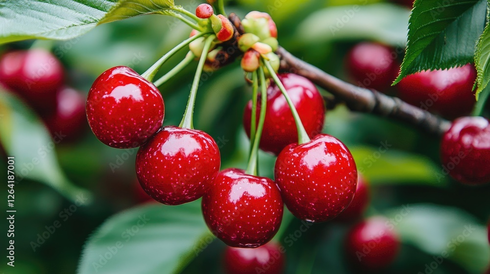 Obraz premium Fresh cherries on a branch