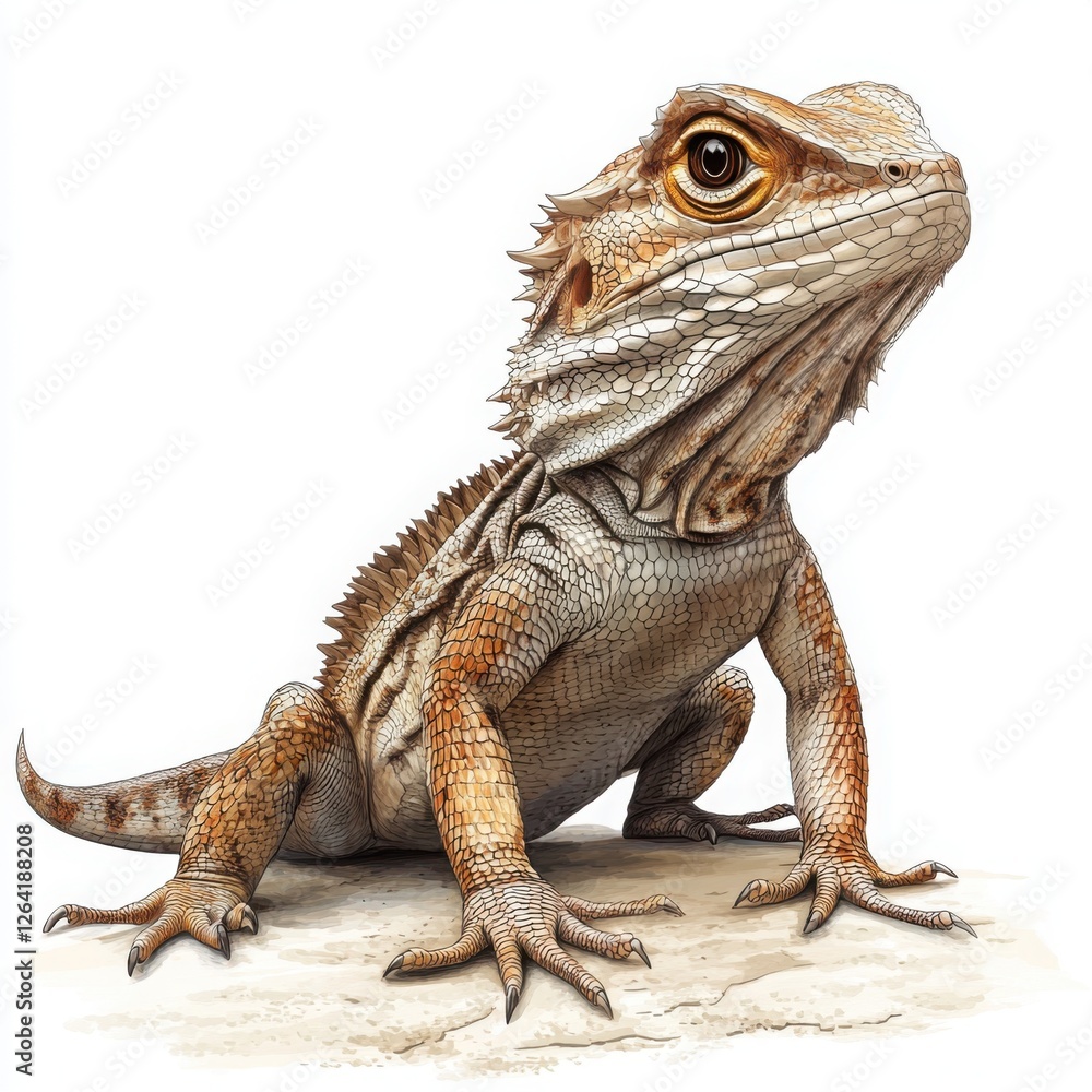 Obraz premium A close-up view of a bearded dragon lizard showcasing its intricate scales and unique features. This image captures the essence of these fascinating reptiles in detail.