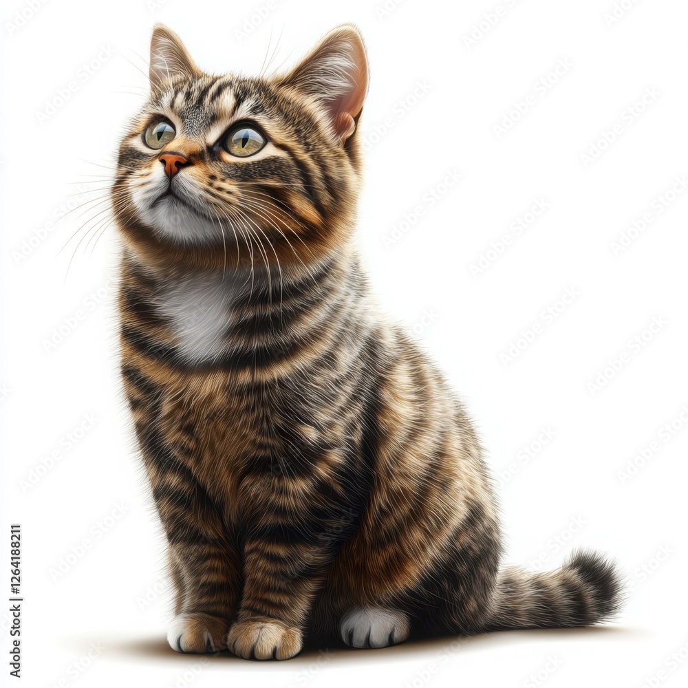Fototapeta premium A close-up portrait of a curious tabby cat, showcasing its expressive eyes and distinct striped fur, embodying an adorable and playful demeanor, perfect for pet lovers and enthusia
