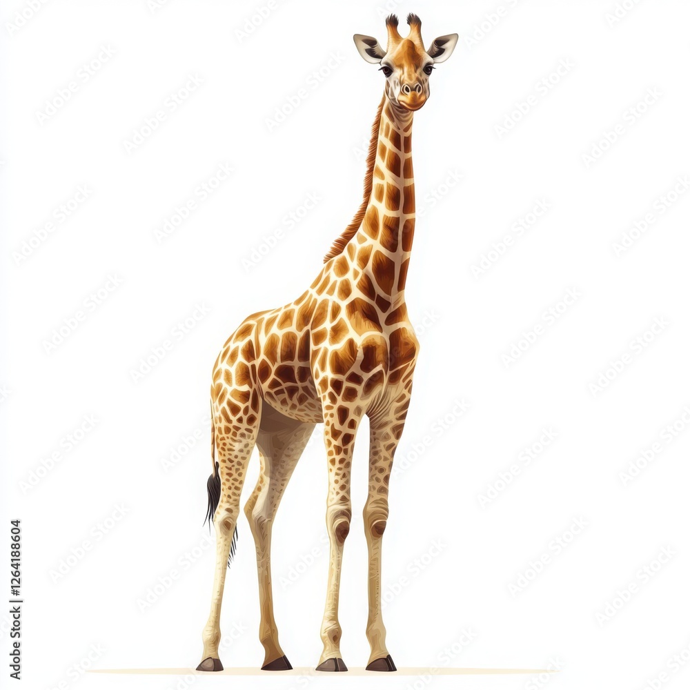 A majestic giraffe stands tall against a clean white backdrop, showcasing its distinctive spots and long neck. This imagery highlights the beauty and grace of wildlife. A majestic giraffe stands tall against a clean white backdrop, showcasing its distinctive spots and long neck. This imagery highlights the beauty and grace of wildlife.