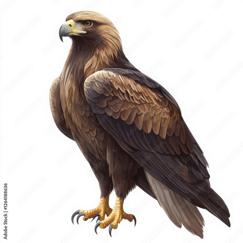 Obraz premium A majestic golden eagle stands tall, showcasing its powerful build and striking plumage