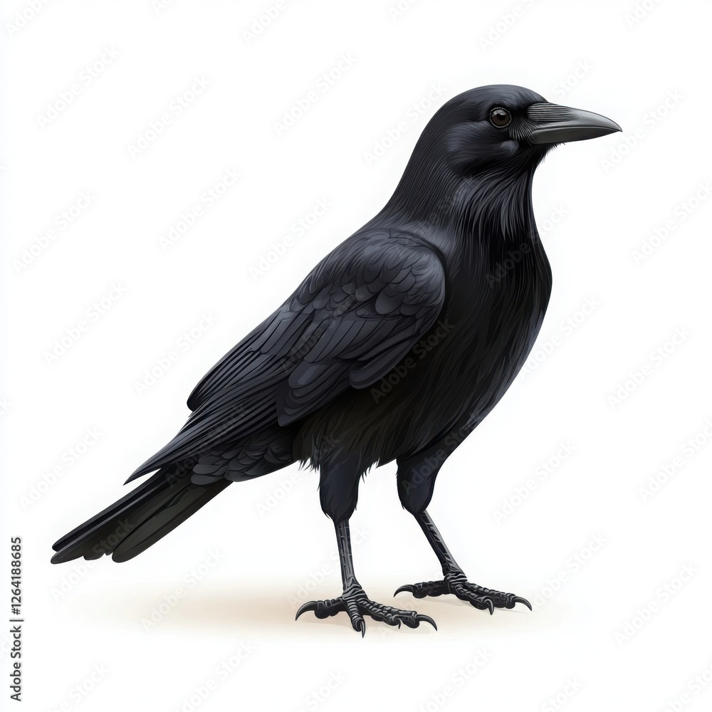 Fototapeta premium A realistic illustration of a black raven standing proudly