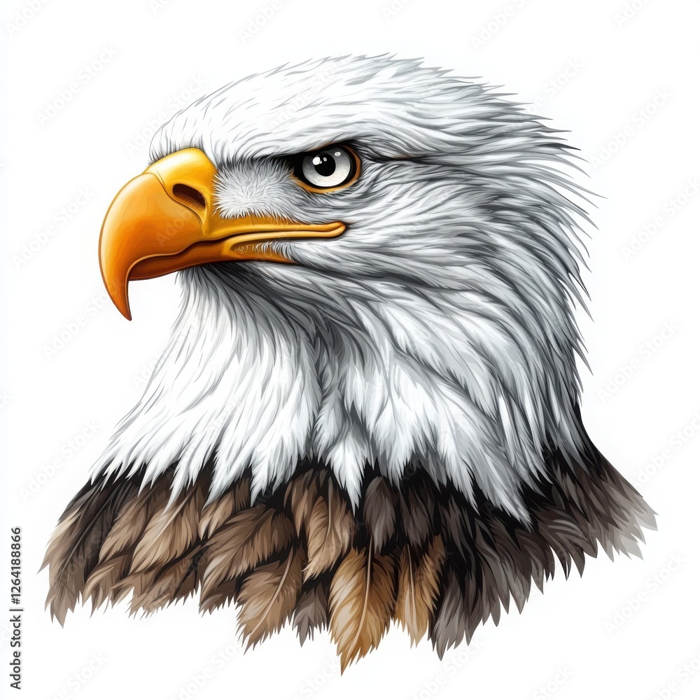 A stunning illustration of a bald eagle showcasing its majestic features, sharp beak, and intricate feather details. Perfect for nature enthusiasts and wildlife lovers. A stunning illustration of a bald eagle showcasing its majestic features, sharp beak, and intricate feather details. Perfect for nature enthusiasts and wildlife lovers.