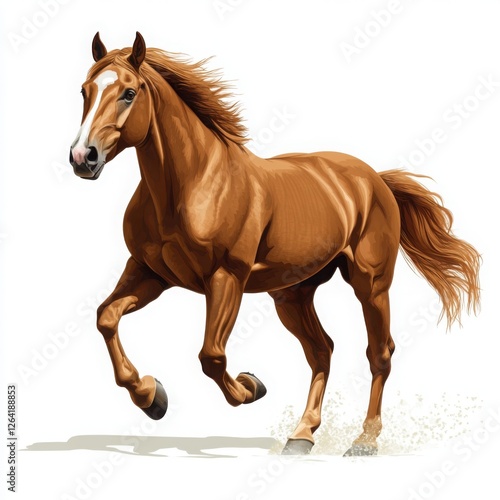 Obraz na płótnie A stunning illustration of a chestnut horse galloping gracefully, showcasing its muscular build and flowing mane. Perfect for animal lovers and equestrian themes. w salonie