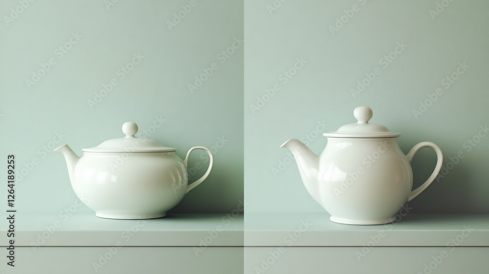 Elegant White Teapots: Minimalist Porcelain Design on Sage Green Elegant White Teapots: Minimalist Porcelain Design on Sage Green