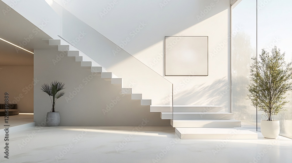 Fototapeta premium Modern Minimalist White Staircase Interior Design