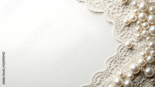 Elegant lace and pearl borders create a sophisticated design for wedding invitations or special occasions.