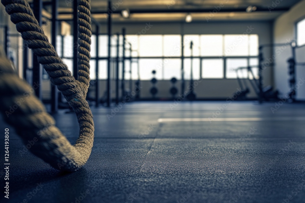 Fototapeta premium Gym rope workout area, interior, equipment visible