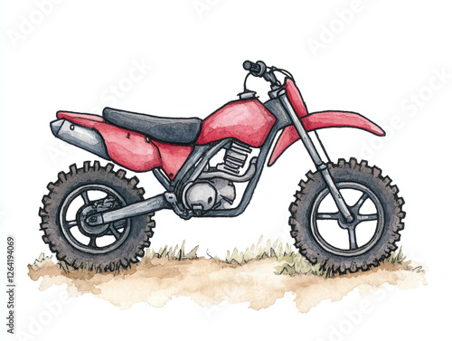 Watercolor Illustration of a Cute Red Dirt Bike photo