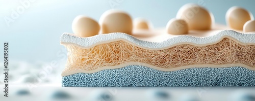Scar formation, fibrous tissue replacing damaged skin layers, 3D illustration