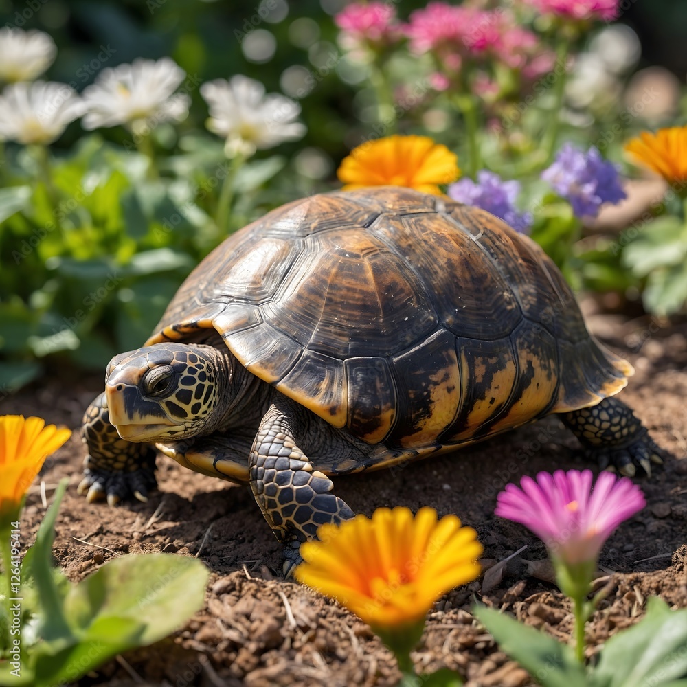 Whimsical Hide-and-Seek: A Turtle Among Blossoms and Butterflies Whimsical Hide-and-Seek: A Turtle Among Blossoms and Butterflies