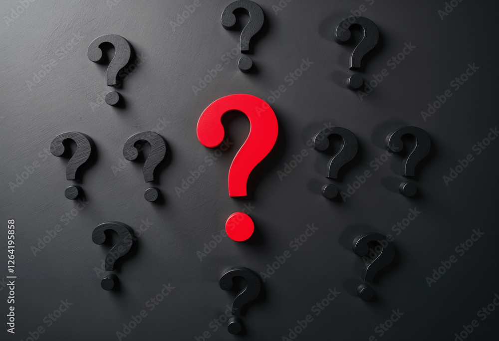 Red Question Mark Among Black Unique Problem, Solution, Inquiry Red Question Mark Among Black Unique Problem, Solution, Inquiry