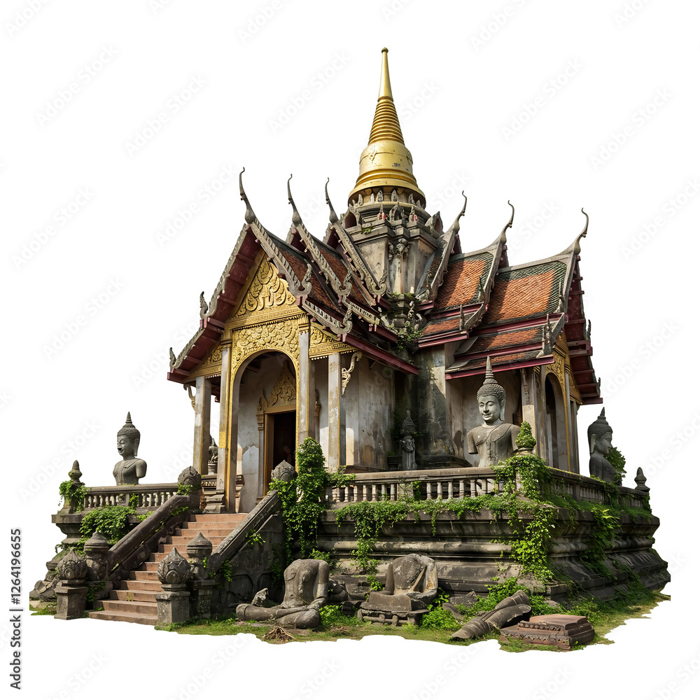 Fototapeta premium Ancient Southeast Asian Temple Guardians and Vines