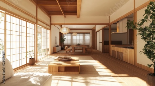 Wallpaper Mural Bright and spacious japanese style interior with wooden accents Torontodigital.ca