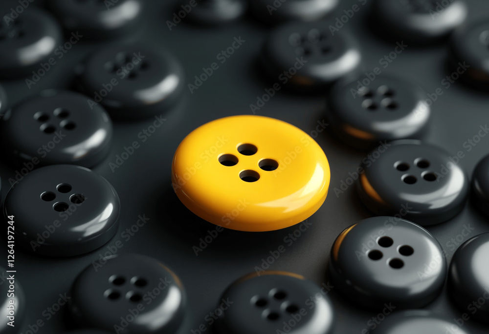 Yellow Button Among Grey Buttons Uniqueness, Contrast, and Standing Out Yellow Button Among Grey Buttons Uniqueness, Contrast, and Standing Out