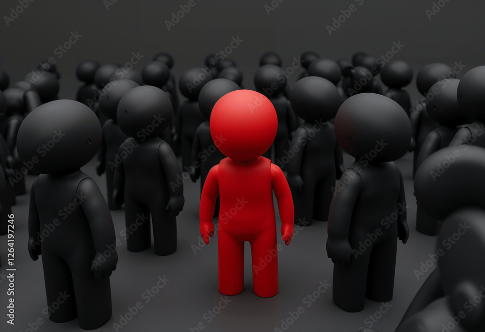 Unique Red Figure Among Many Black Figures Standout, Difference, Individuality, Crowd, Uniqueness, B Unique Red Figure Among Many Black Figures Standout, Difference, Individuality, Crowd, Uniqueness, B