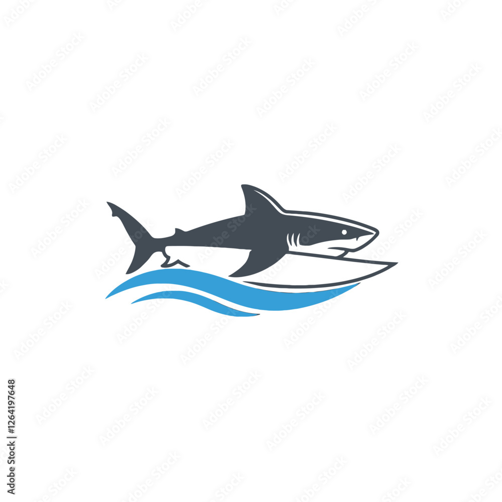 Fototapeta premium Stylized Shark Illustration Over Ocean Waves on White Background