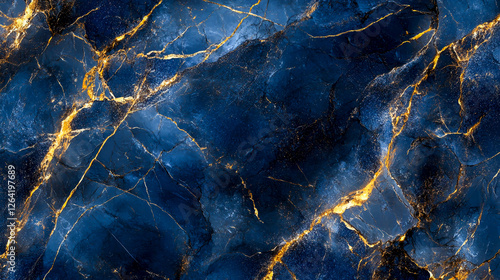 Elegant abstract blue marble texture with shimmering gold accents, rich navy and sapphire tones, luxurious artistic background