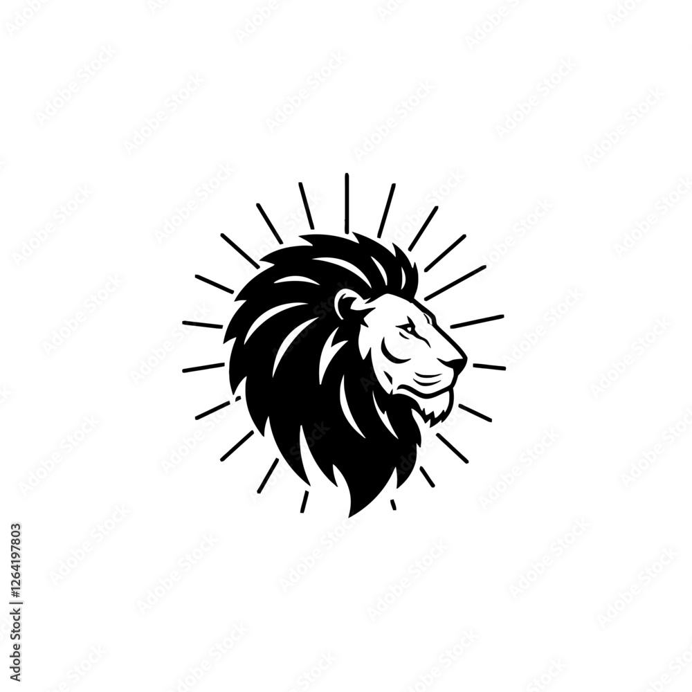 Fototapeta premium Stylized Black and White Lion Head With Radiating Lines Design