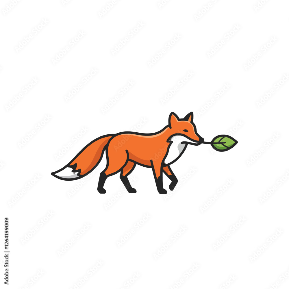 Fototapeta premium Stylized Illustration of a Fox Holding a Leaf in Its Mouth
