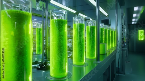 Focused Research in Lab with Algal Cultures in Transparent Vessels photo