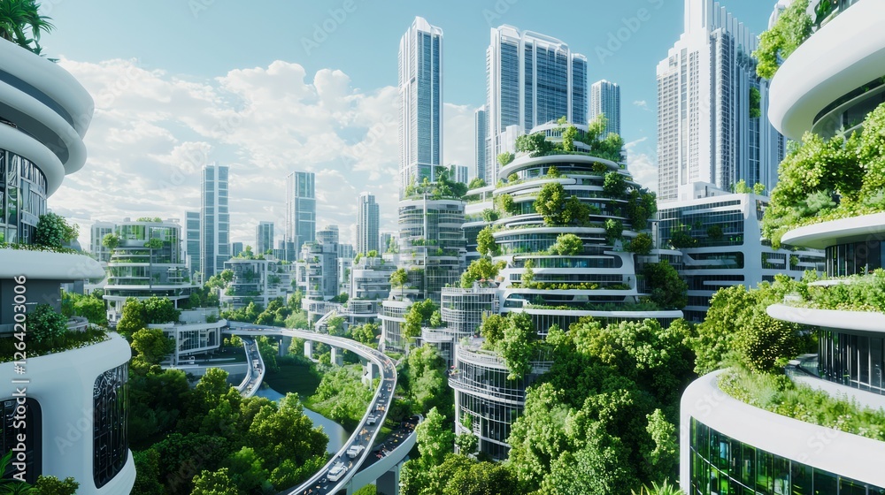 Obraz premium Innovative Sustainable Urban Development in a Green City Landscape