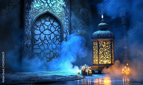 Mystical Islamic lantern, illuminated, palace, night