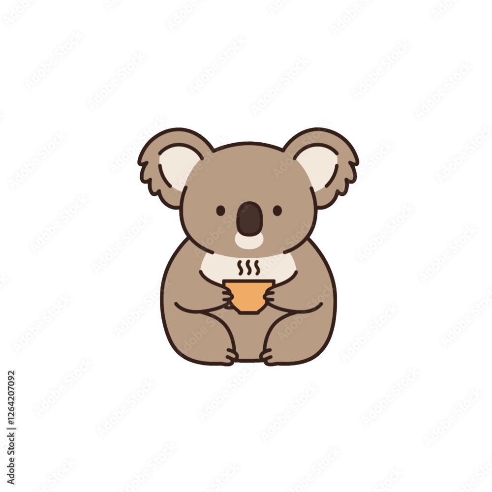 Adorable Cartoon Koala Holding a Warm Beverage with a Happy Expression Adorable Cartoon Koala Holding a Warm Beverage with a Happy Expression