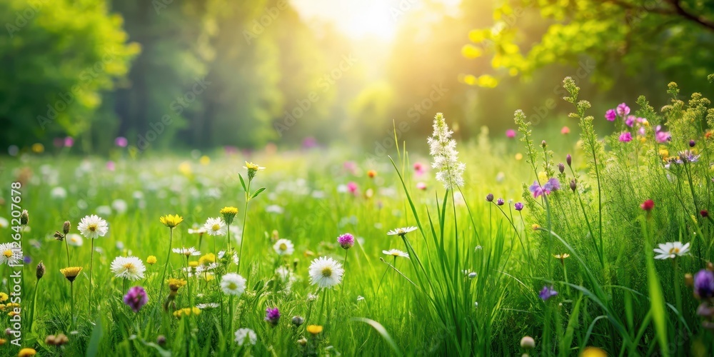 lush green grass with a few wildflowers blooming in the middle, flowers, nature scenery lush green grass with a few wildflowers blooming in the middle, flowers, nature scenery